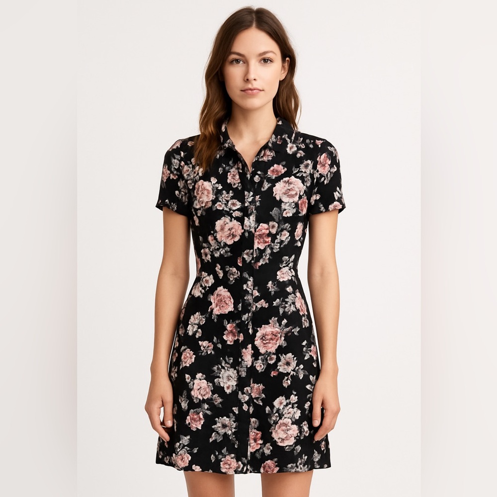 Olivaceous Floral Dance Romantic Silk Sundress Polo Mini Dress New Preppy Date